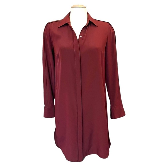 Vince Designer Burgundy Silk Shirt Dress - Picture 2 of 16